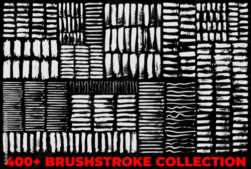 Mega Collection of vector hand drawn brush strokes and stains. Ink splatters, grungy painted lines, artistic design elements: waves, circles, triangles. Vector paintbrush set