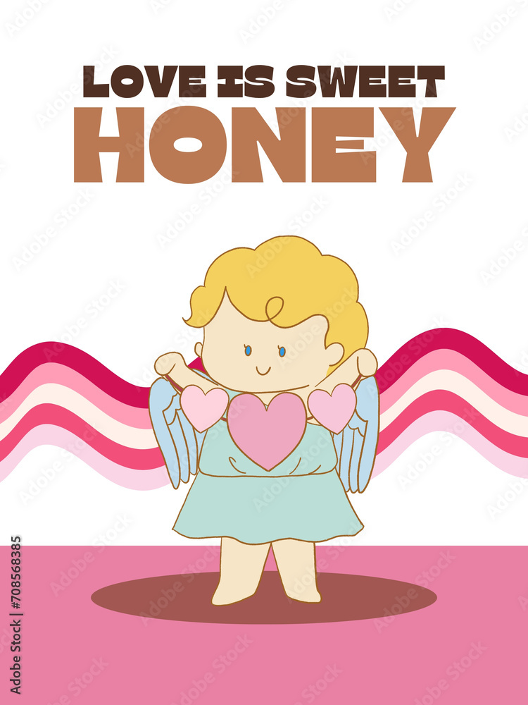 Set retro doodle character cute cupid eros angel with heart and abstract background Set retro doodle character cute cupid eros angel with heart and abstract background