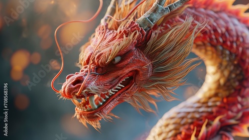 chinese dragon, copy space, realistic, HD - generative ai © Nia™