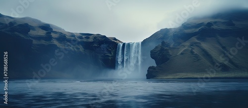 Scenic waterfall in front of a beautiful landscape  created with AI