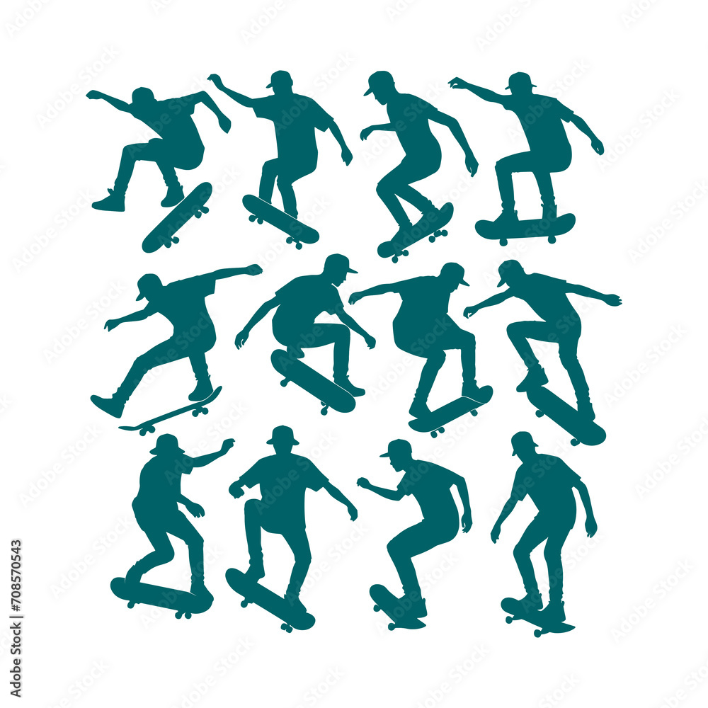 set of skate board player logo vector silhouette set of skate board player logo vector silhouette