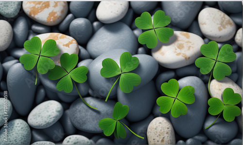 Leaf clovers with stones background
