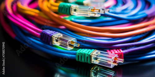 Internet connectors with colored optical fiber.