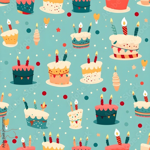Birthday cake with seamless pattern