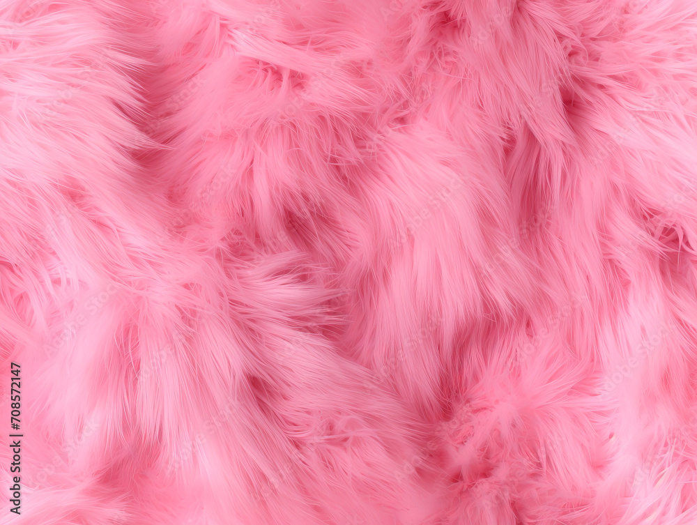 Fototapeta premium Pink fur texture, seamless warm background. Shaggy carpet backdrop, fluffy rose surface.