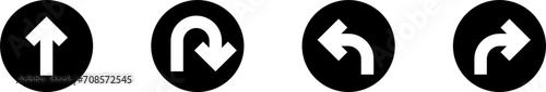Free Download Go Straight This Way One Way Only U Turn Left and Right Black and White Arrow Round Circle Traffic Sign Direction Icon Set. Vector Image.	
 - GFXLoad