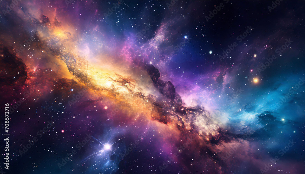 Nebula and galaxies in space. Abstract cosmos background with colorful sky