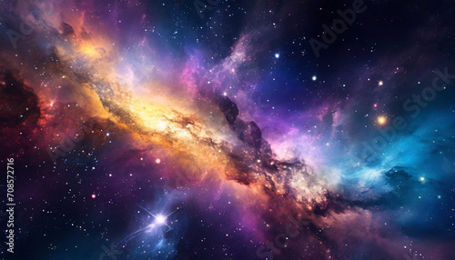 Nebula and galaxies in space. Abstract cosmos background with colorful sky