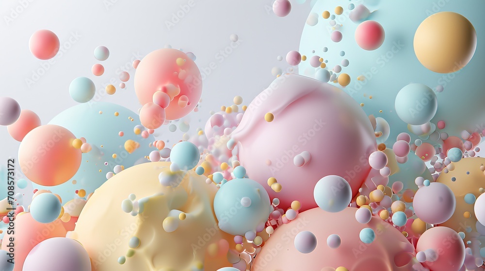 Pastel playground with various-sized balls floating in a dreamy space Pastel playground with various-sized balls floating in a dreamy space