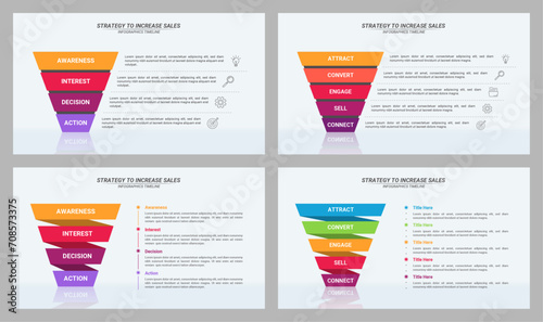 Set of Sales Funnel Infographic With 4 and 5 Steps and Editable Text for Business Plans, Business Reports, and Website Design.