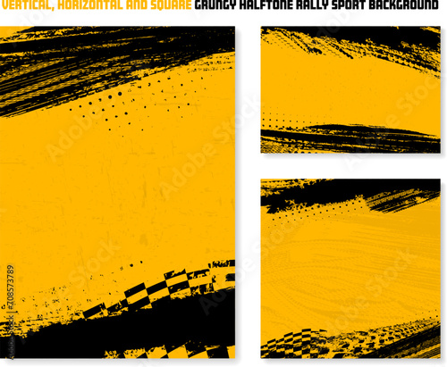 Set of grungy background frames with abstract tire tracks photo