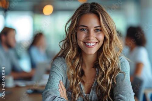 Wallpaper Mural Confident and successful business woman in a modern office leading a team with a happy and professional demeanor. Torontodigital.ca