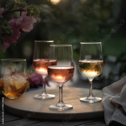 Glasses of wine on the table outdoors. Wine tasting