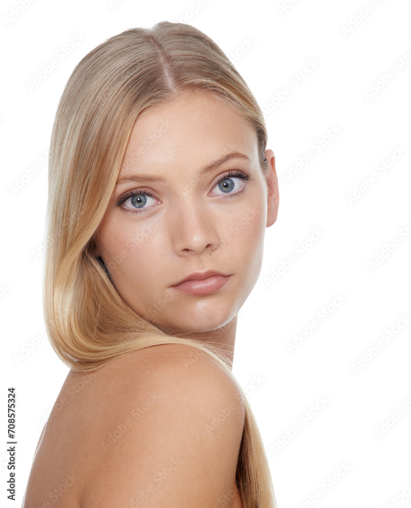 Woman, portrait and beauty with skincare in studio for glowing face, wellness and dermatology on mock up. Model, person or confidence with cosmetics, collagen or keratin treatment on white background Woman, portrait and beauty with skincare in studio for glowing face, wellness and dermatology on mock up. Model, person or confidence with cosmetics, collagen or keratin treatment on white background