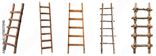 Wooden ladder png collection isolated on white or transparent background, wood rustic ladder and rope ladder hd