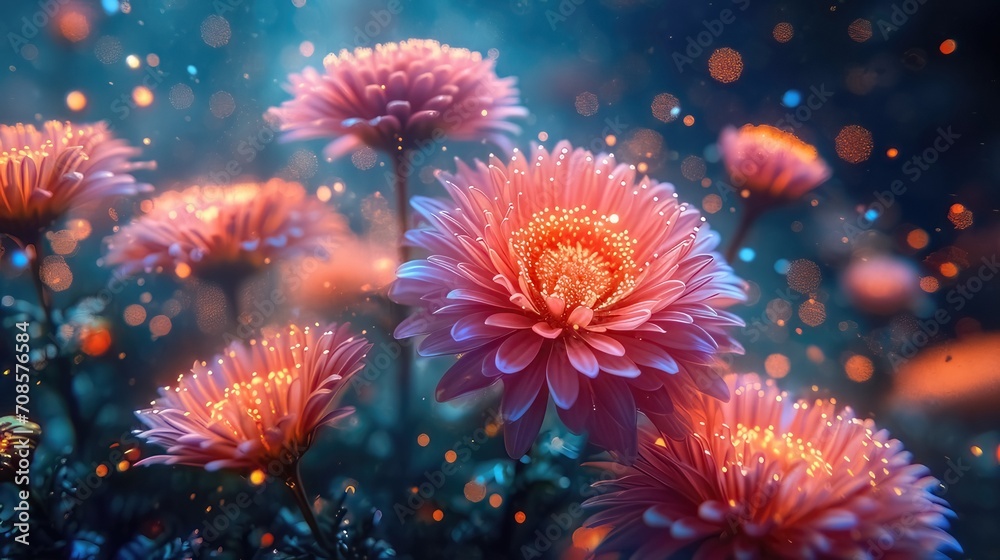 In the dark, multiple exposure, a graphic novel comes alive with the vibrant blooming of colorful flowers In the dark, multiple exposure, a graphic novel comes alive with the vibrant blooming of colorful flowers