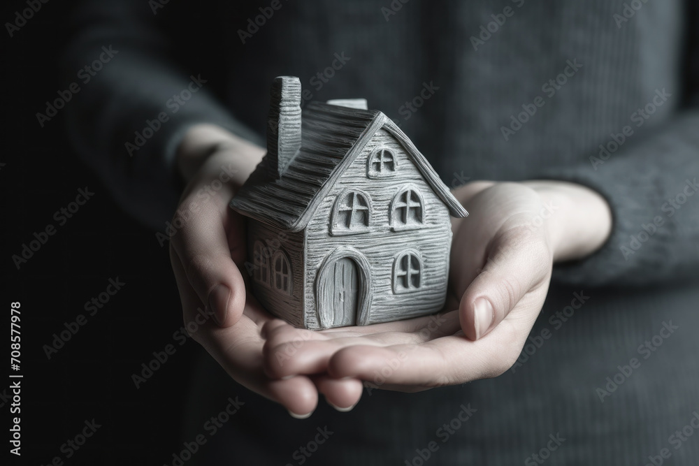 Close-up of female hands holding a small ceramic statuette at house. Generated by AI. Close-up of female hands holding a small ceramic statuette at house. Generated by AI.