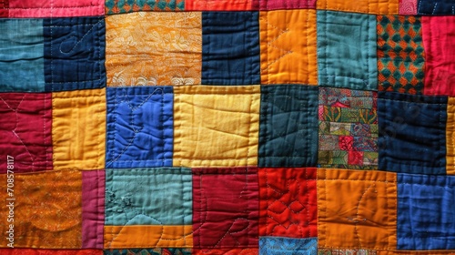 Colorful Patchwork Quilt Background with Handcrafted Sewn Texture