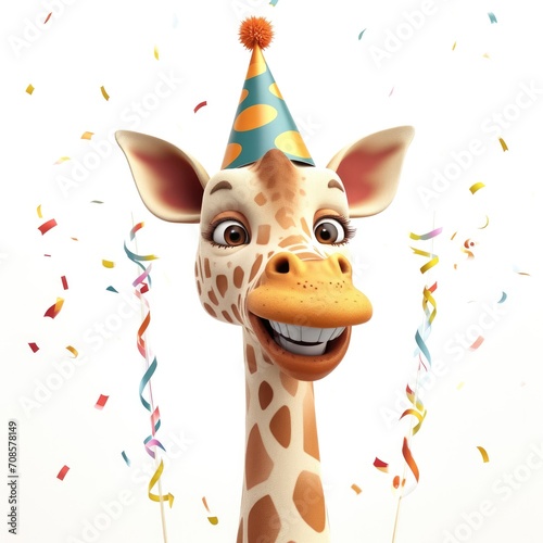 Joyful Giraffe Party: Whimsical Cartoon Character Head for Festive Greeting Cards
