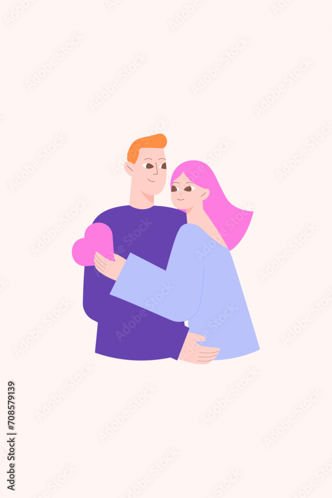 Valentine's Day greeting card. February 14. Simple greeting card with characters. Valentines day poster in flat style. Romantic сouple on valentines day Valentine's Day greeting card. February 14. Simple greeting card with characters. Valentines day poster in flat style. Romantic сouple on valentines day