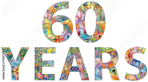 60 years anniversary emblem. Engraving design. Vector illustration.