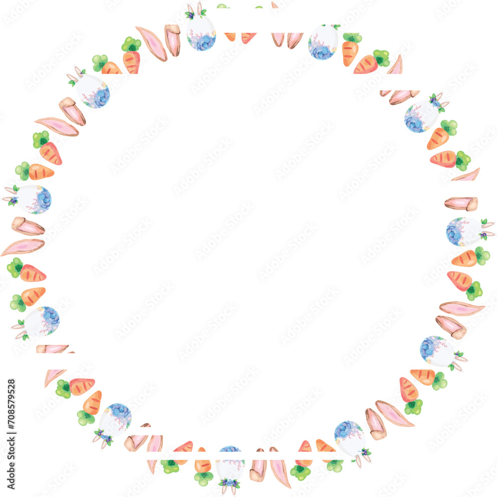 Easter wreath frame illustration on transparent background.