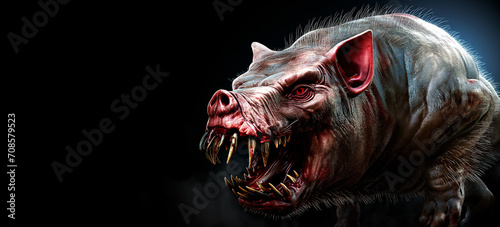 Sinister Pig: The Unholy Spectacle of a Scary Devil Pig - A Chilling Image of Demonic Evil in Porcine Form.