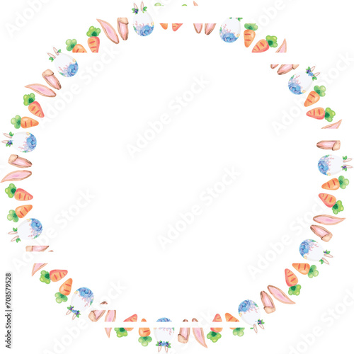 Easter wreath frame illustration on transparent background.