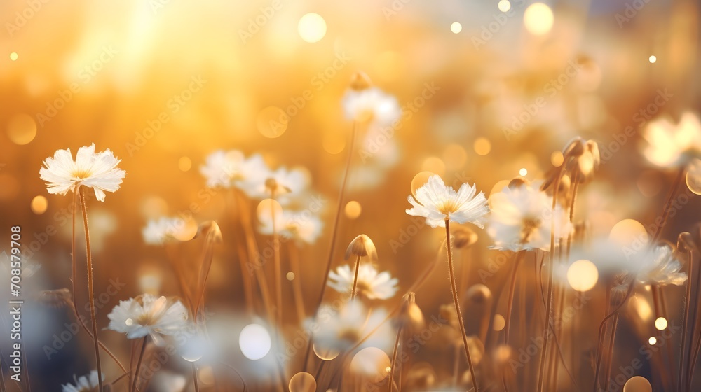 Beautiful summer autumn background with small daisy flowers with white ...