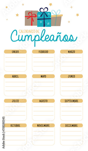 plantilla de calendario de cumpleaños dibujada a mano