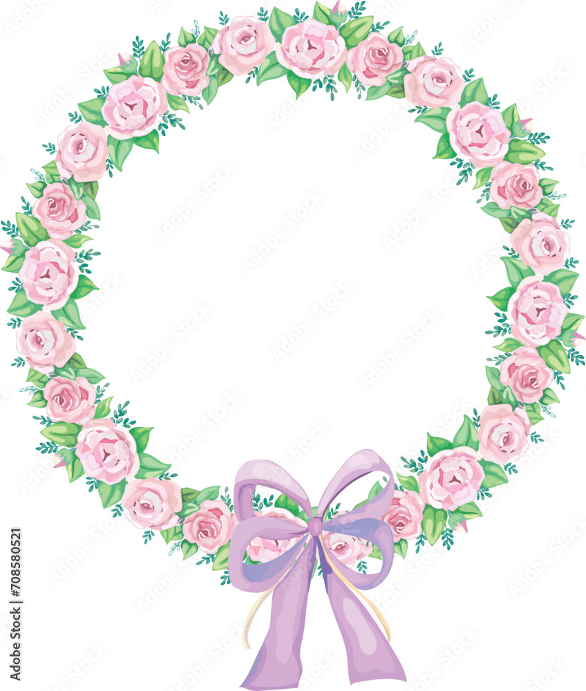 Beautiful flower wreath illustration on transparent background.
