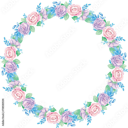 Beautiful flower wreath illustration on transparent background. 