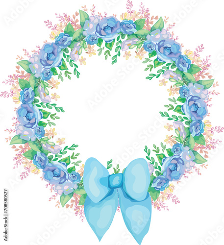 Beautiful flower wreath illustration on transparent background. 