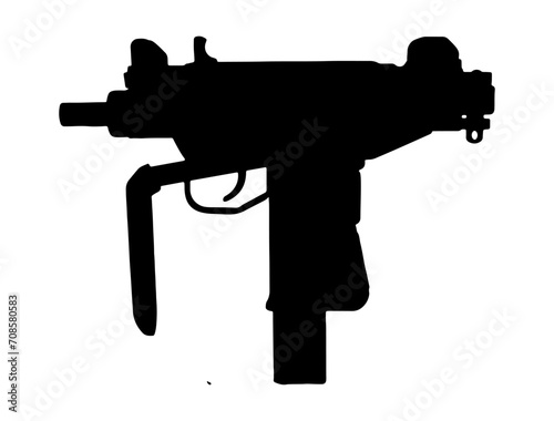 UZI Submachine Gun silhouette vector art white background