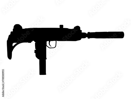 UZI Submachine Gun silhouette vector art white background