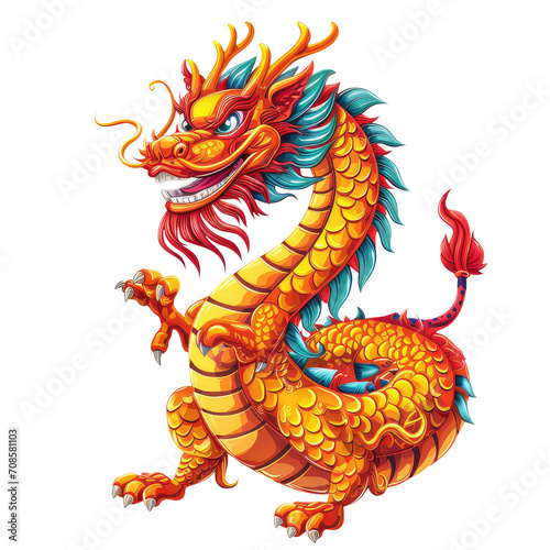illustrated chinese new year mascot dragon in vivid colors, a symbol of prosperity and good fortune, for creative use in holiday projects and decorations. isolated on transparent background