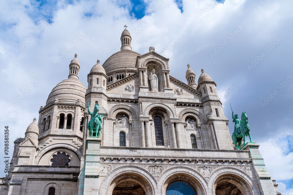 front exterior view of sacred heart of jesus basilica in paris france at montmartre