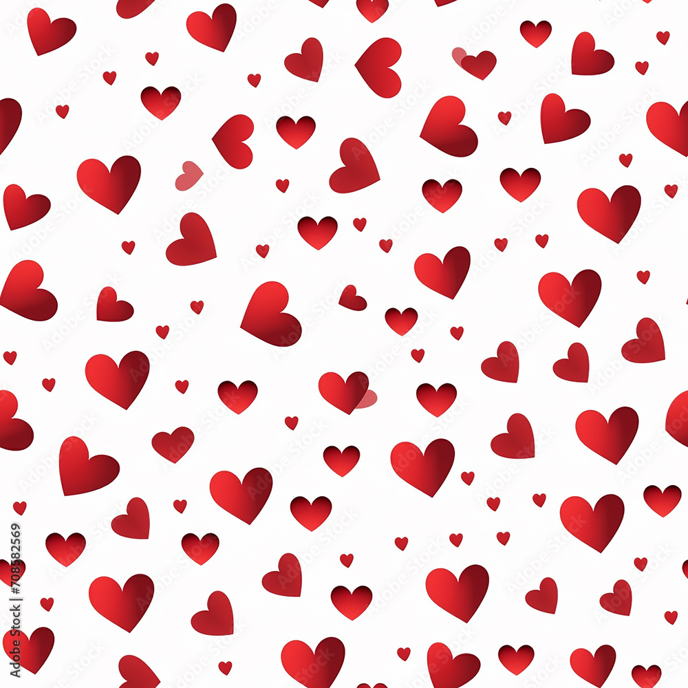 Seamless pattern with red hearts on white background. Vector illustration.