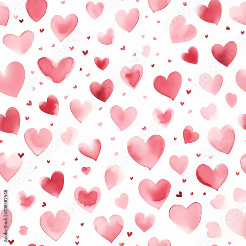 Watercolor seamless pattern with red hearts. Valentine's day background.