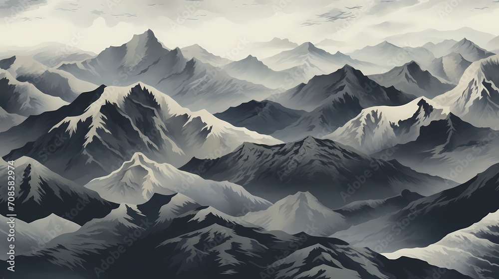 Silhouetted Mountain Range Pattern - obrazy, fototapety, plakaty 