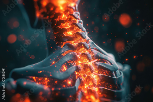 Person with back pain, spine x-ray illustration photo