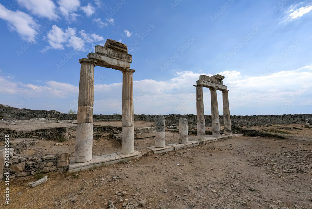 Ancient Greek Temple Columns at Pamukkale, Turkey