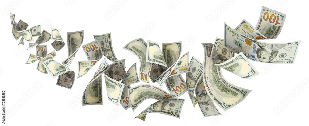 Flying 100 American dollars banknotes, cut out Flying 100 American dollars banknotes, cut out