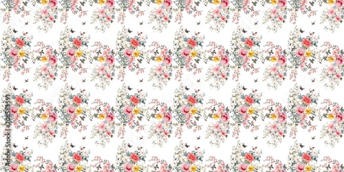 Lots of flowers. Floral and small butterfly. White background. Chinese painting style. Generative AI
