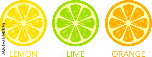 Citrus fruit icons, lemon lime and orange slice