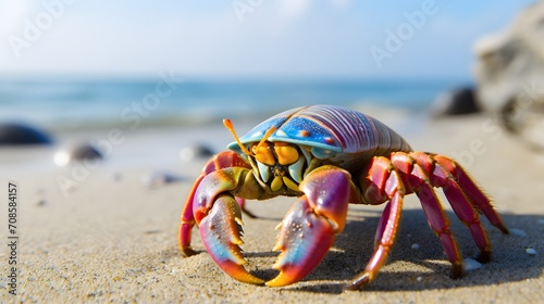 Fényképezés Colorful hermit crab on the beach