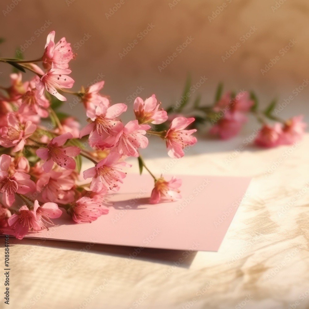 pink flowers on old wooden background