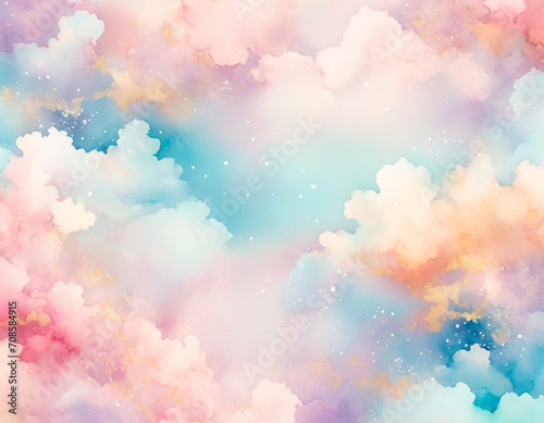 カラフルな雲 夢の中 天国への道 水彩風イメージ Colorful Clouds, In a Dream, The Road to Heaven, Watercolor Style Image