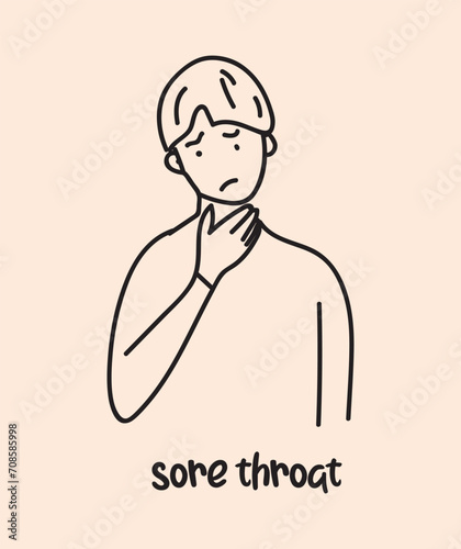 Sore Throat illness hand drawing vector illustration