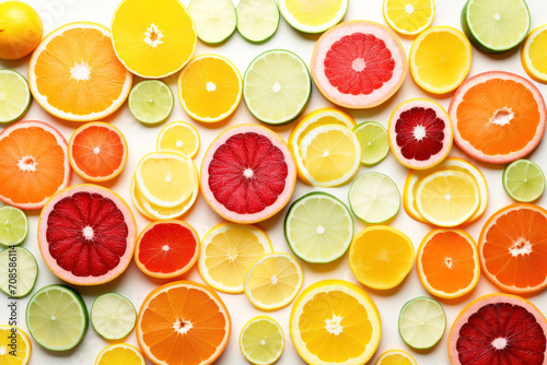 Bright fresh pattern of different types of citrus pieces